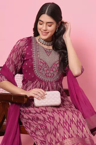 Purple embroidered cotton silk kurta sets
