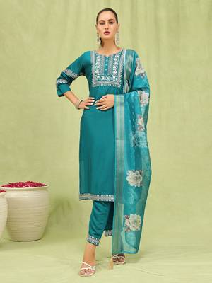 Rama embroidered viscose roman silk kurta sets 2