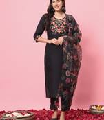 Black embroidered viscose rayon   kurta sets