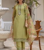 Mehndi embroidered viscose rayon kurta sets