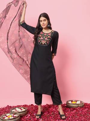 Black embroidered viscose rayon   kurta sets 2