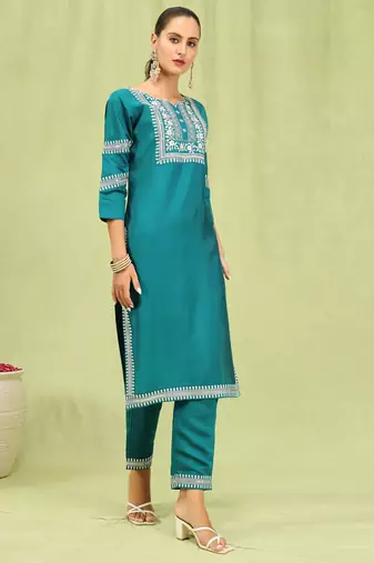 Rama embroidered viscose roman silk kurta sets