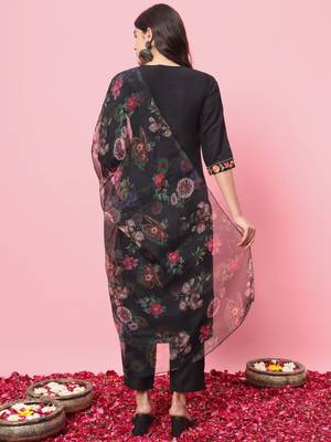 Black embroidered viscose rayon   kurta sets 4