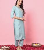 Sky embroidered silk blend kurta sets