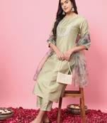 Pista embroidered silk blend kurta sets