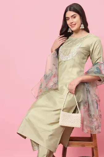 Pista embroidered silk blend kurta sets