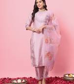Lavender embroidered silk blend kurta sets