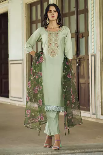 Pista embroidered viscose rayon kurta sets