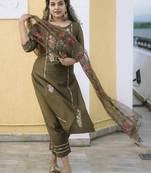 Mehndi embroidered viscose rayon kurta sets