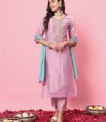 Lavender embroidered cotton silk blend kurta sets
