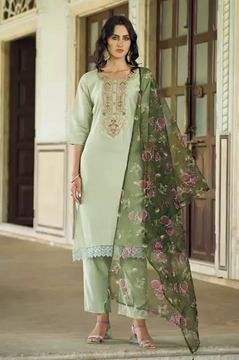 Pista embroidered viscose rayon kurta sets