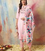 Pink embroidered chanderi modal kurta sets