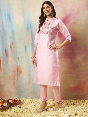 Pink embroidered chanderi modal kurta sets 4