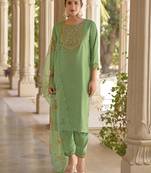 Pista embroidered silk blend kurta sets