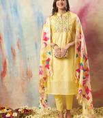 Yellow embroidered chanderi modal kurta sets
