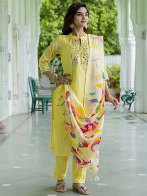 Yellow embroidered chanderi modal kurta sets 4