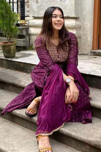 Purple embroidered cotton silk kurta sets