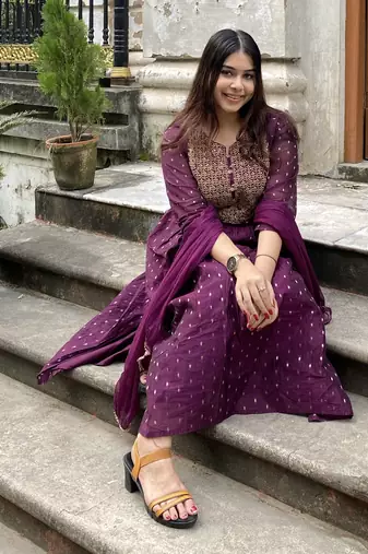 Purple embroidered cotton silk kurta sets