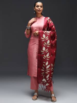 Pink embroidered cotton silk blend kurta sets 1
