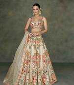 Cream Embroidery and Print Art Silk Lehenga with Bloue Full Stitched