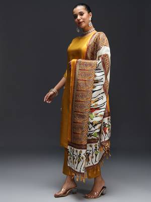 Mustard embroidered cotton silk blend kurta sets 1
