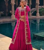 Pink Embroidery and Sequins Chinnon Silk Lehenga Bloue With Jacket  Full Stitched