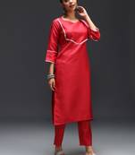 Red embroidered cotton silk blend kurta sets