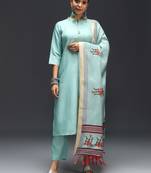 Sky embroidered cotton silk blend kurta sets