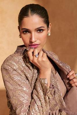 Rose Gold Embroidery and Sequins Chinnon Silk Lehenga Bloue With Jacket  Full Stitched 2