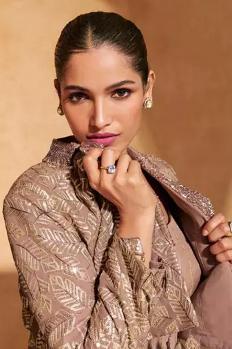 Rose Gold Embroidery and Sequins Chinnon Silk Lehenga Bloue With Jacket  Full Stitched
