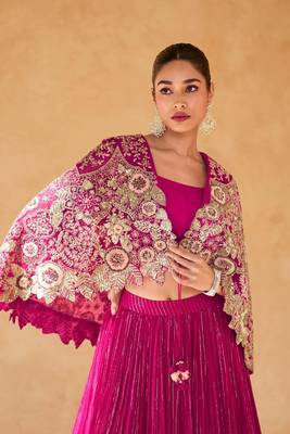 Pink Embroidery and Sequins Chinnon Silk Lehenga Bloue With Jacket  Full Stitched 2