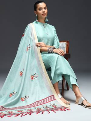 Sky embroidered cotton silk blend kurta sets 4