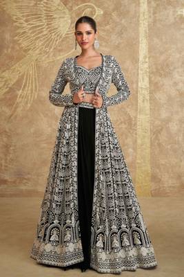 Black Embroidery and Sequins Georgette Lehenga Bloue With Jacket  Full Stitched 1