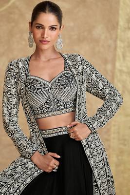 Black Embroidery and Sequins Georgette Lehenga Bloue With Jacket  Full Stitched 2