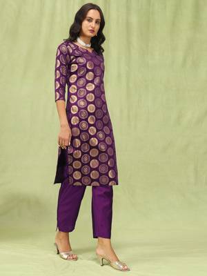 Purple embroidered cotton silk kurta sets 2