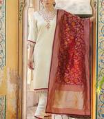 Cream embroidered silk blend kurta sets
