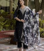 Black embroidered viscose rayon   kurta sets
