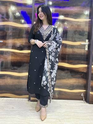 Black embroidered viscose rayon   kurta sets 1