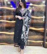 Black embroidered viscose rayon   kurta sets