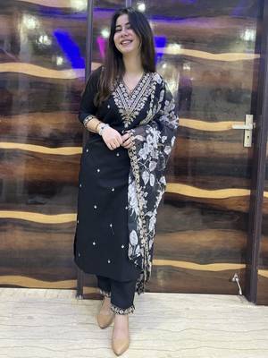 Black embroidered viscose rayon   kurta sets 2