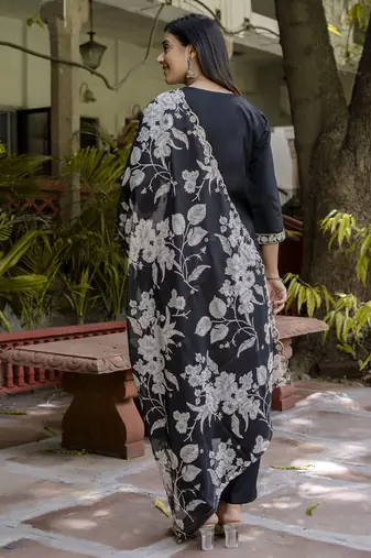 Black embroidered viscose rayon   kurta sets