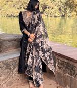 Black embroidered viscose rayon   kurta sets
