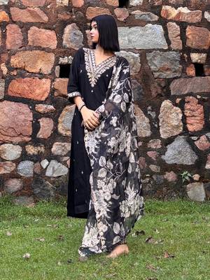 Black embroidered viscose rayon   kurta sets 2