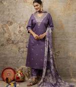 Lavender embroidered viscose rayon   kurta sets