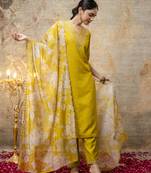 Lemon embroidered viscose rayon   kurta sets