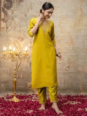 Lemon embroidered viscose rayon   kurta sets 2