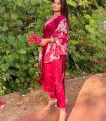 Maroon embroidered viscose rayon   kurta sets