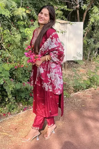 Maroon embroidered viscose rayon   kurta sets