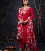 Pink embroidered viscose rayon   kurta sets