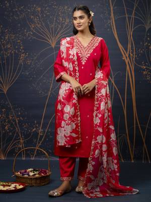 Pink embroidered viscose rayon   kurta sets 2